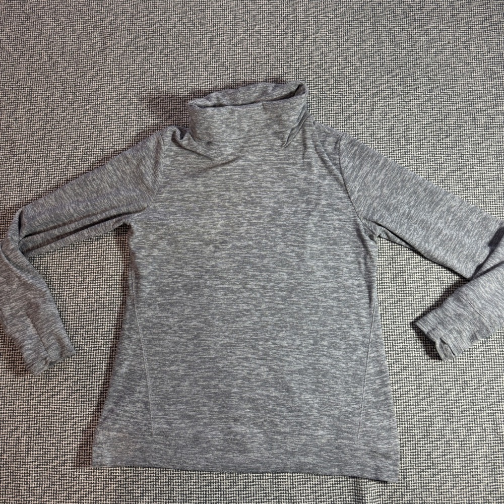 Tek Gear Women Grey Space Dye Cowl Neck Long Sleeve Top Thumbholes Size M Fleece